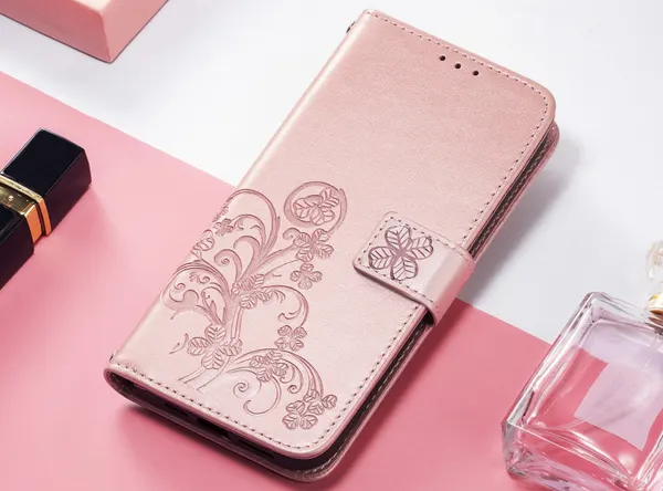 Чехол-книжка MyPads для Huawei P50 из искусственной кожи с тиснением розовое золото с узорами