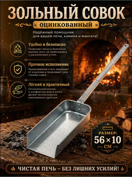 ВсеДляВсех Совок зольный печной для камина и мангала оцинкованный