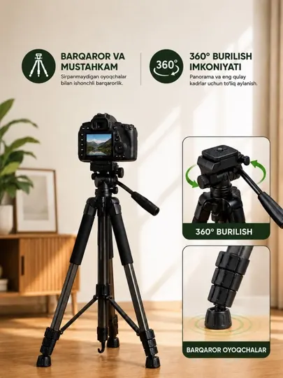 UGREEN Штатив для камеры и смартфона, 1/4 и 3/8, 360°, алюминиевый Tripod