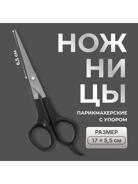 Порядок во всем Ножницы парикмахерские с упором, лезвие 6.5см, чёрные