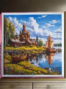 Постер на холсте "Тихая Гавань" 32х32 пейзаж для гостиной и спальни