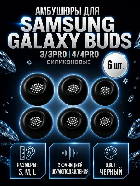 Cronax Амбушюры для наушников Samsung Galaxy Buds 3 4, 6 шт.(S,M,L)