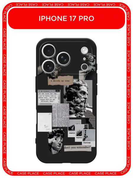 Черный матовый чехол на Apple iPhone 17 Pro / Айфон 17 Про с принтом Коллаж греческие скульптуры