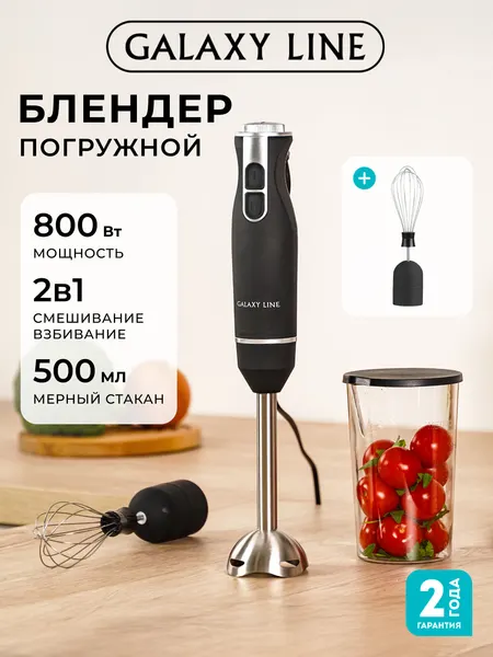 Блендер GALAXY LINE GL2166, мощность 800Вт, турборежим, черный/серебристы