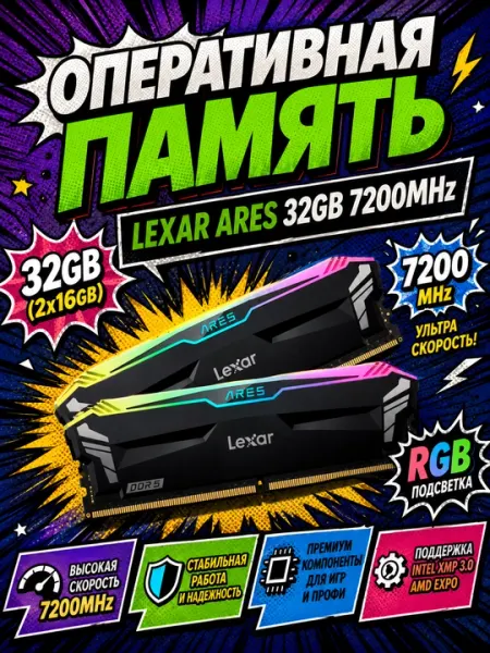 Оперативная память Lexar ARES RGB DDR5 32GB 7200MHz