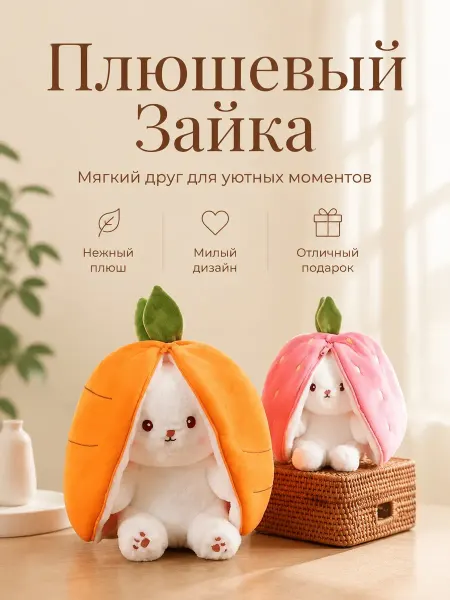 Плюшевая игрушка кролик 18 см трансформация клубника