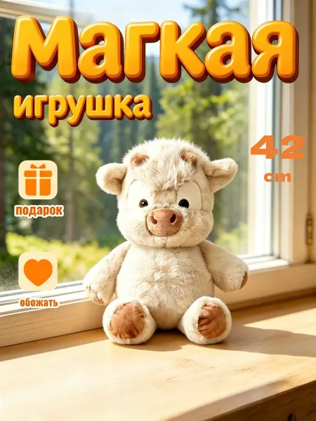 Игрушка мягкая бычок 42 см подушка для сна и уюта