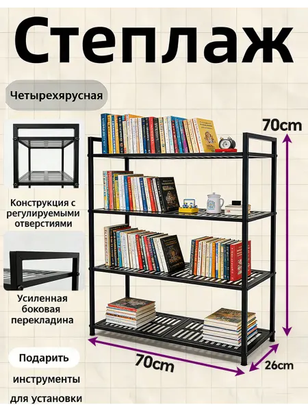 Стеллаж металлический с полками напольный лофт