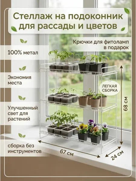 ЛОФТ РЯДом Полка для цветов и рассады металлический на подоконник