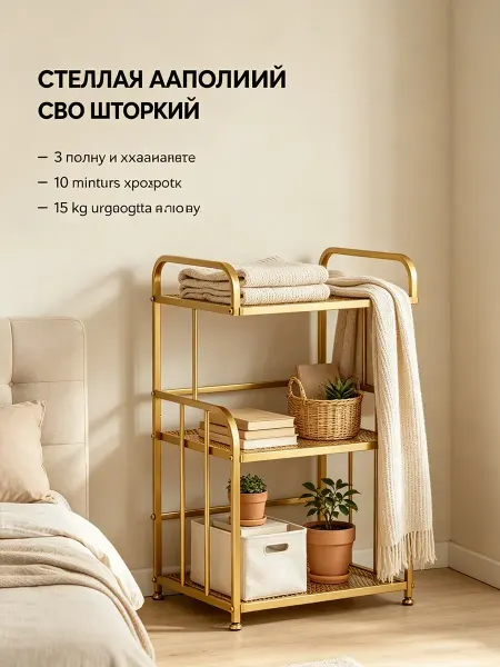 Полка напольная металлическая золотая