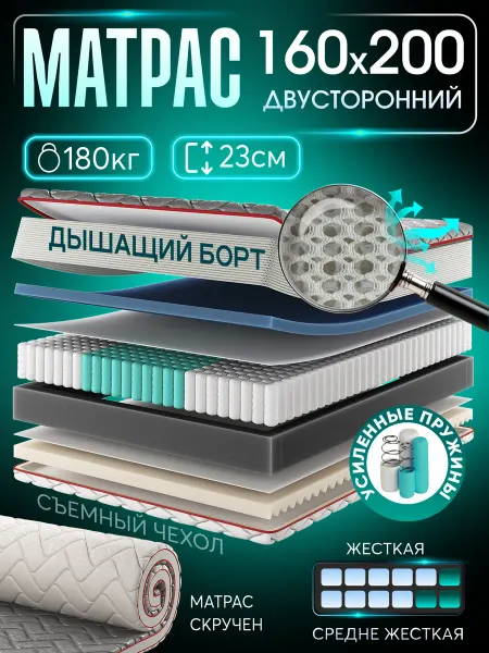 AMI Матрас 160x200 ортопедический на кровать и диван пружинный