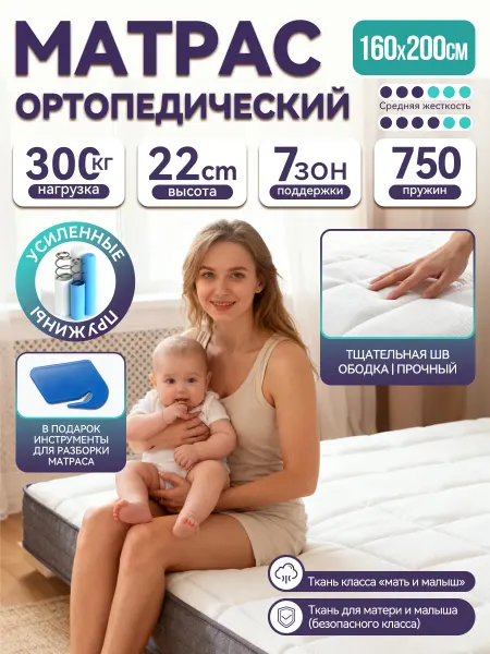 MINP матрас двухспальный 160х200 ортопедический на кровать