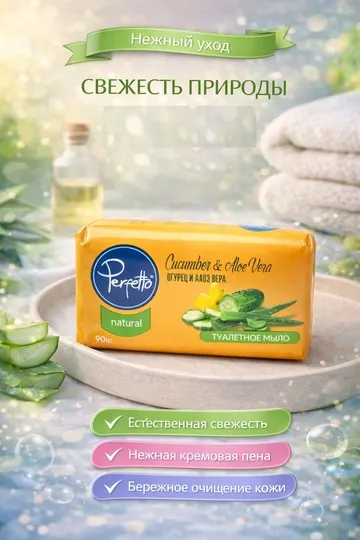 Туалетное мыло Perfetto Cucumber & Aloe Vera 90 гр