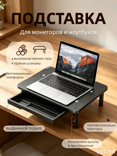 Мебель Любава Подставка настольная для монитора и ноутбука регулируемая
