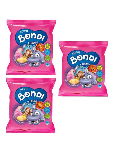 HIPPO BONDI & FRIENDS Жевательный мармелад в форме животных, 100г, 3 шт