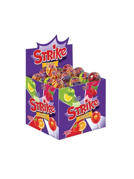 STRIKE Карамель на палочке с жевательной конфетой, 11,3 г, 50 шт