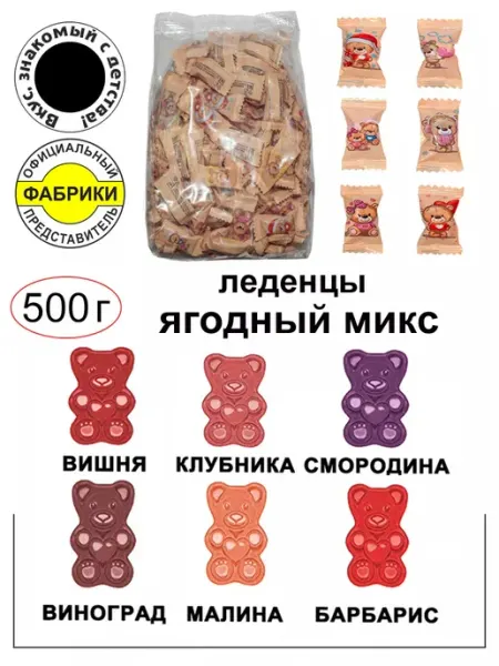 МАЛВИКЪ Карамель леденцовая "АМ-МИ" ягодное ассорти 500гр