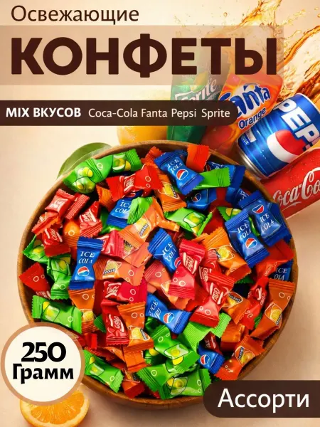 Конфеты со вкусом газировка 250 гр без сахара