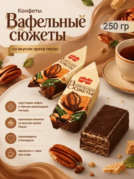 СладоКрай Конфеты «Вафельные сюжеты»,вкус ореха пекан,250гр