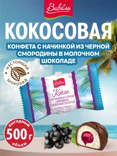 Виваль Кокосовая конфета с черной смородиной в молочном шоколаде