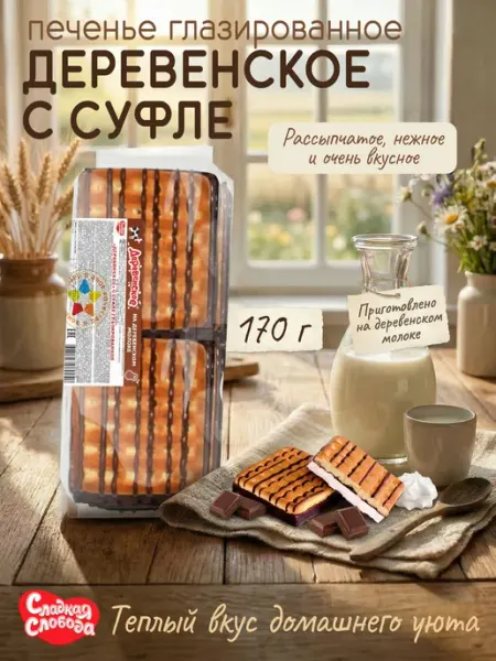 Сладкая слобода Печенье глазированное Деревенское с суфле 170 гр
