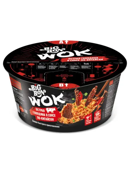 Нет бренда Лапша BIGBON WOK острая говядина в соусе по-китайски, 85 г