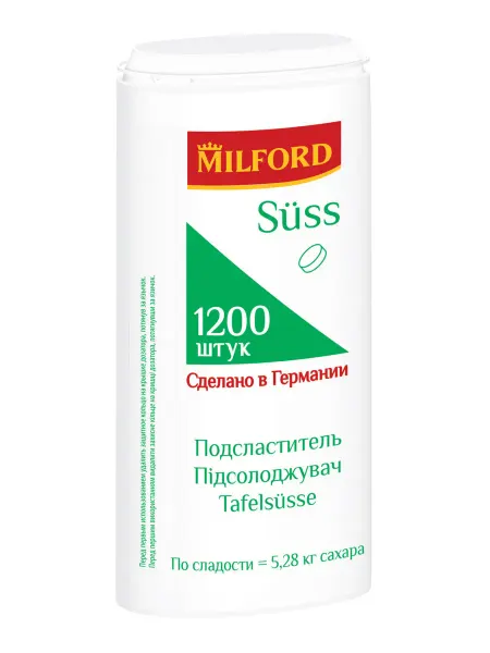 Milford Заменитель сахара 1200 таблеток, баночка с дозатором