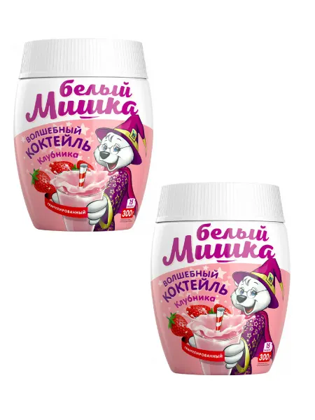 Белый Мишка Молочный коктейль Клубника, 300г, 2 уп