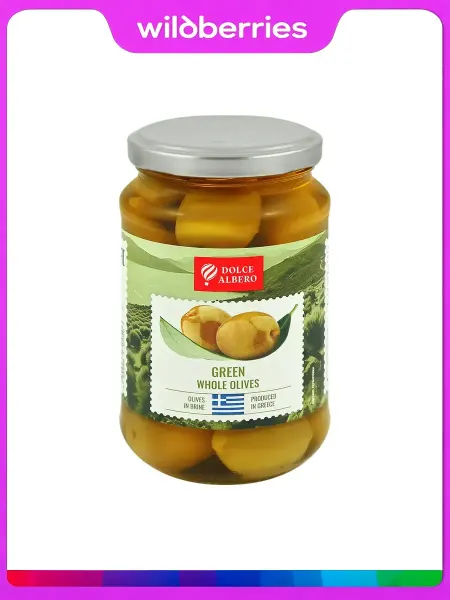 Dolce Albero Оливки с косточкой зеленые крупные, 350г
