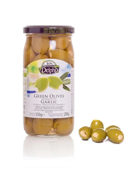Delphi Food Оливки фаршированные в рассоле с чесноком 350 гр