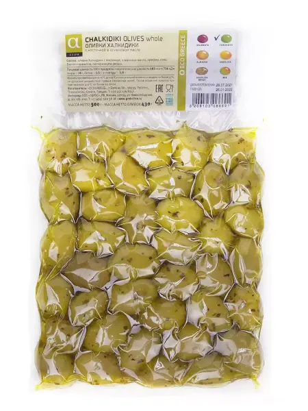 EcoGreece Оливки зеленые Халкидики с косточкой 250 гр