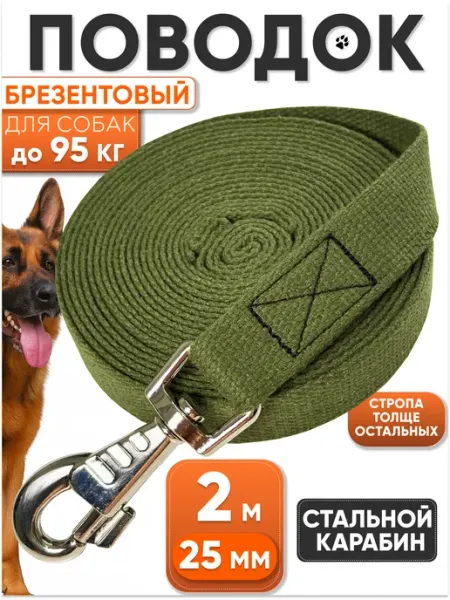 Dog's Paradise Поводок для собак брезентовый 2 м х 25 мм усиленный красный