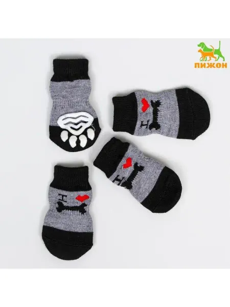 My Sweet Home Носки нескользящие "Люблю косточки", M (3,4 х 7 см), набор 4