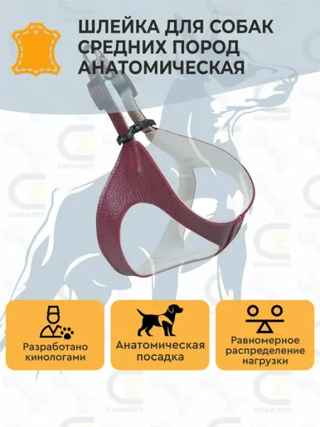 CHOKERZ Шлейка для собак анатомическая кожаная (жилетка)