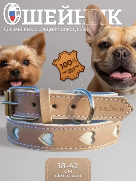 Zelie pets Ошейник кожаный для собак мелких и средних пород