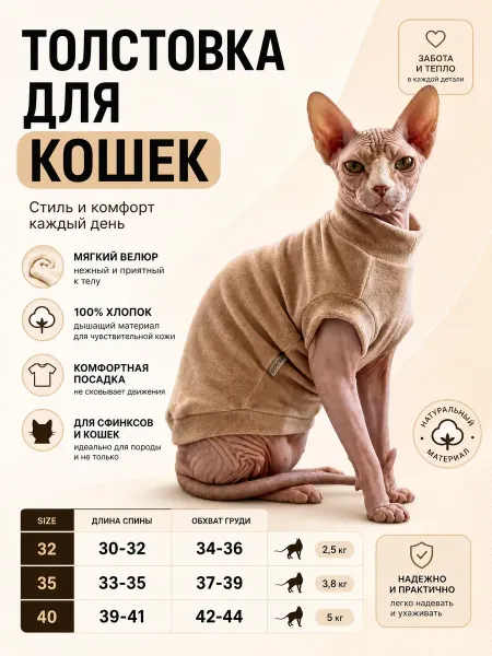 Толстовка для кошек породы сфинкс