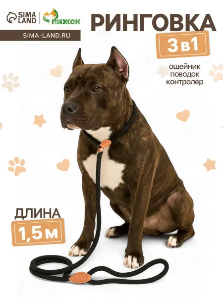 Нет бренда Ринговка для собак чёрная 150х1 см