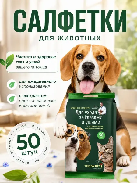 Влажные салфетки для собак и кошек Teddy Pets для ухода за
