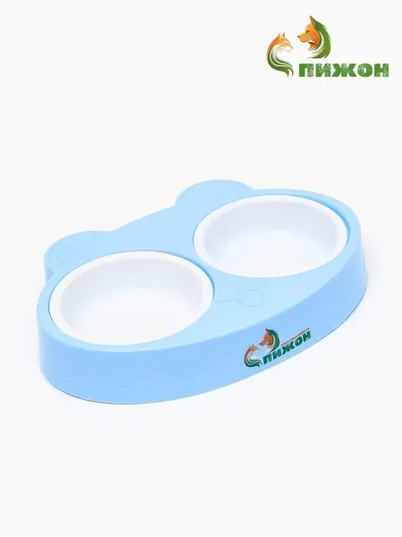 SiberiaGreen Двойная миска для животных, пластик, голубая