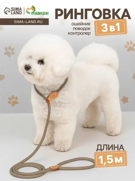 Стильный бежевый поводок-удавка для собак