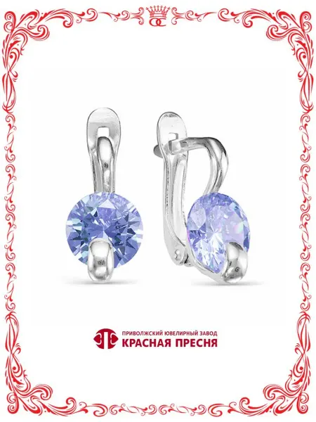 Красная Пресня Бижутерия серьги с сиреневым фианитом серебрение А338794цс6