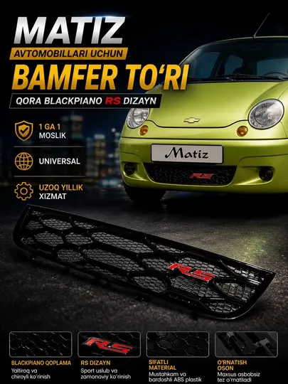 Сетка бампера для автомобилей Matiz, дизайн Black Blackpiano RS