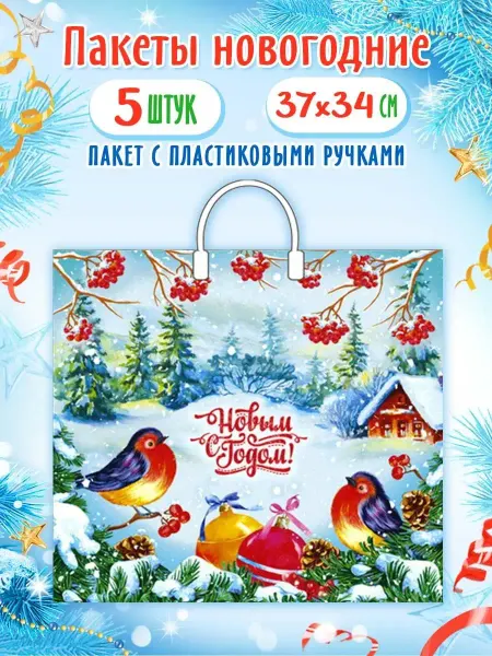 Краски шоу Пакет новогодний с пластиковыми ручками 37*34 см набор 5 шт