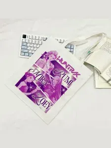 Сумка-шоппер детская с принтом k-pop, синяя, в стиле охотниц на демонов, аниме дизайн, эко-шоппер на плечо, тканевая сумка для учебы, работы и прогулок, 38 34 см