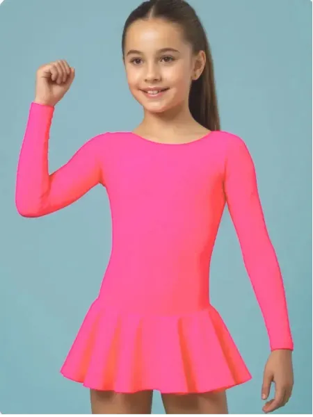 RS Reverans Sport Купальник гимнастический из бифлекса с юбкой, розовый неон