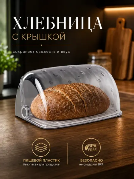 Хлебница с крышкой пластиковая"Рондо", 34×26см