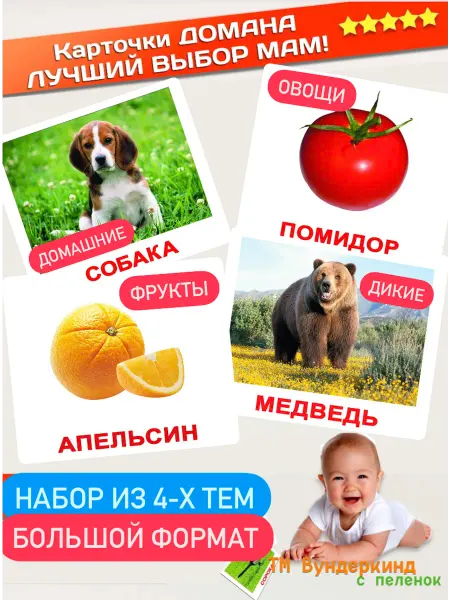 Вундеркинд с пеленок Набор 4 темы обучающих карточек
