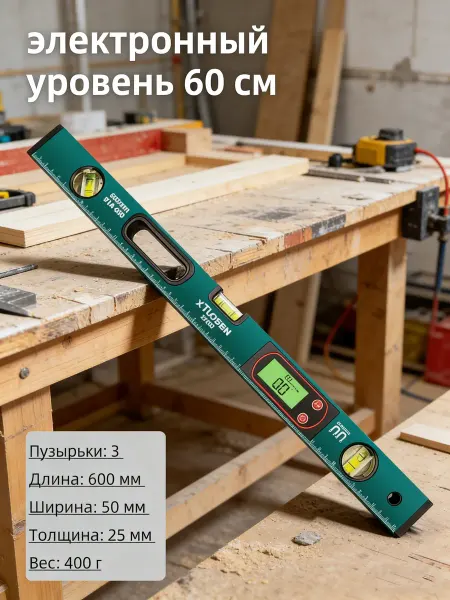 Уровень строительный Брусковый 60 см, глазков 1, 400 г