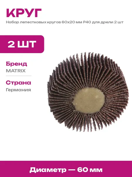 Круг шлифовальный веерный 60х20 мм хвостовик 6 мм 2 шт