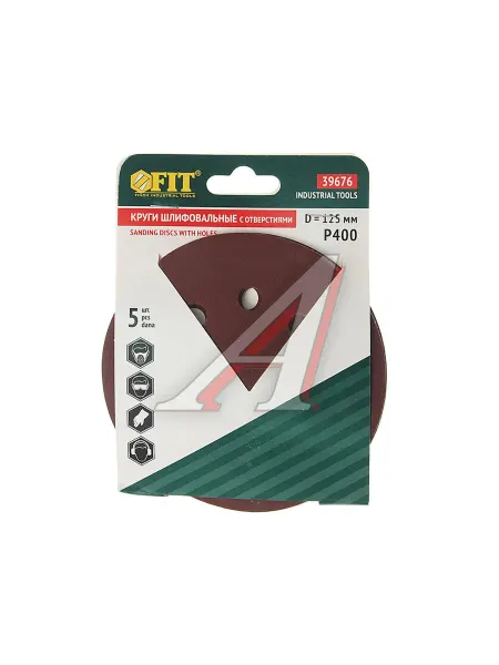 FIT Бумага наждачная на липучке D125 P400 8 отверстий 5шт